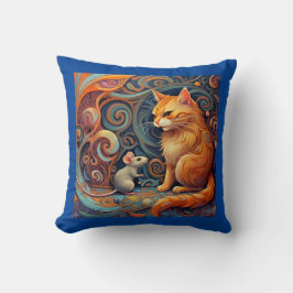Cojín decorativo de gato y ratón abstracto vibrant