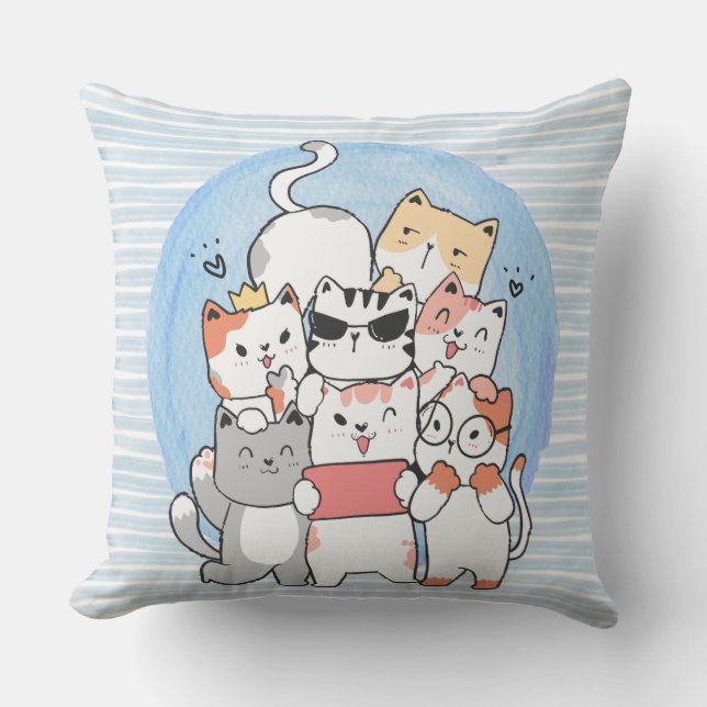 Cojín decorativo de gatos felices (Anverso)