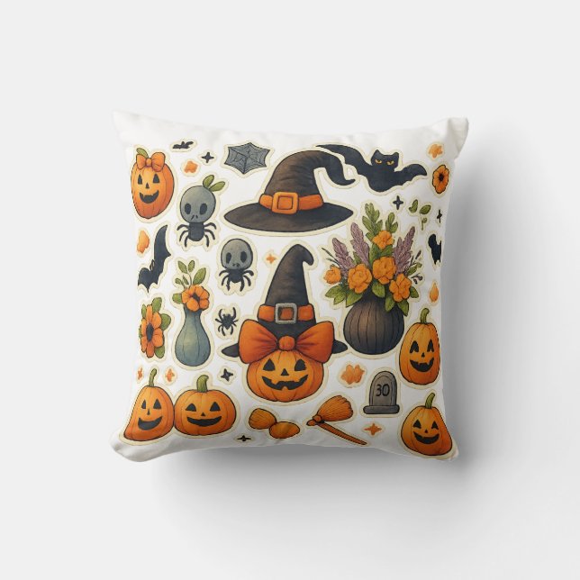 Cojín decorativo de gatos y fantasma de Halloween  (Anverso)
