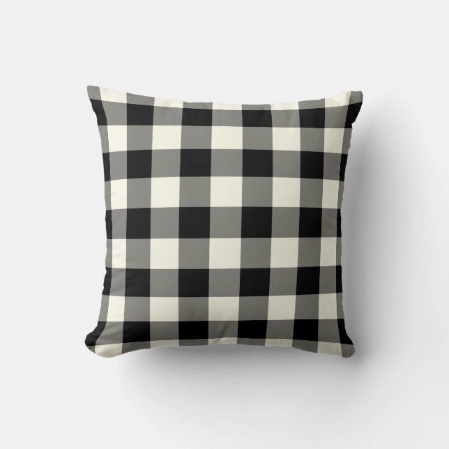 Cojín decorativo de Gingham blanco y negro (Anverso)