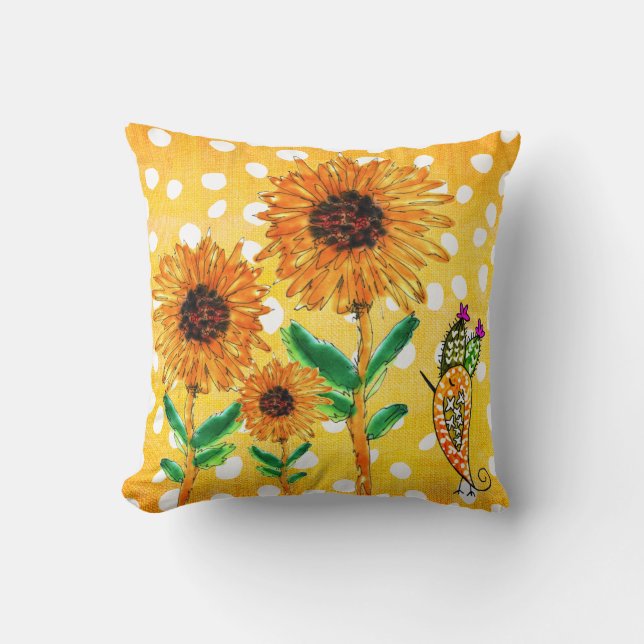 Cojín decorativo de girasol amarillo acuarela (Anverso)