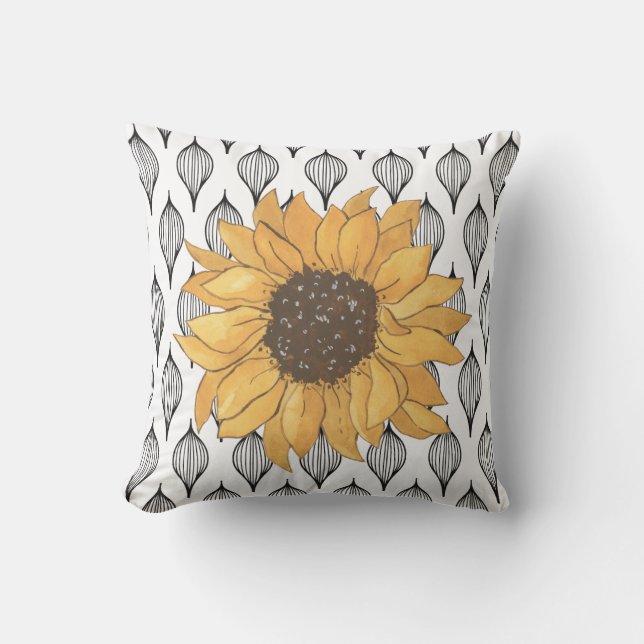Cojín decorativo de girasol amarillo blanco negro (Anverso)