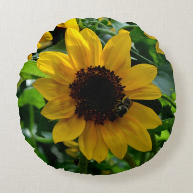 Cojín decorativo de girasol y abejorro (16") (Anverso)