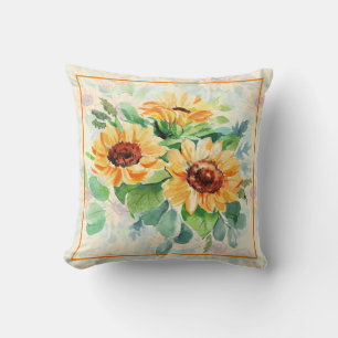 Cojín decorativo de girasoles en acuarela