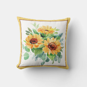 Cojín decorativo de girasoles en acuarela
