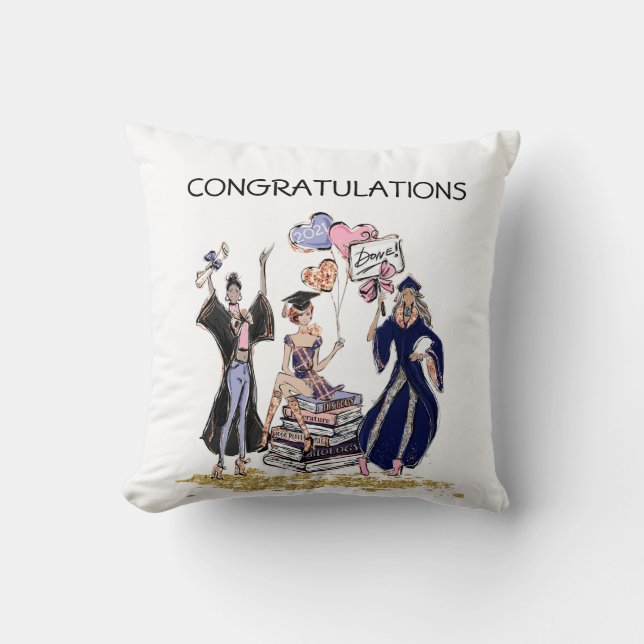 Cojín decorativo de graduación de amigos afroameri (Anverso)