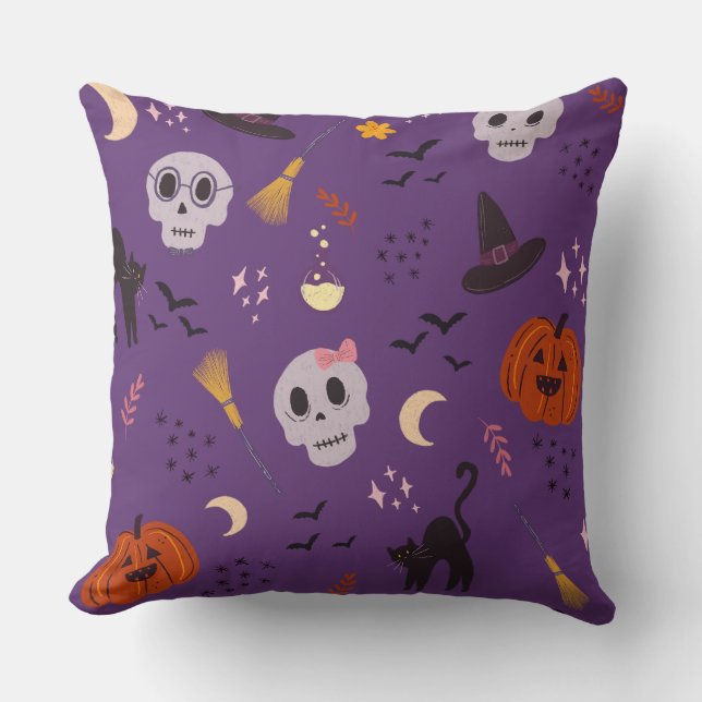 Cojín decorativo de Halloween: Calaveras, calabaza (Anverso)