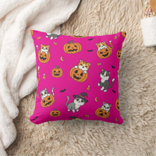 Cojín decorativo de Halloween con gatos y calabaza
