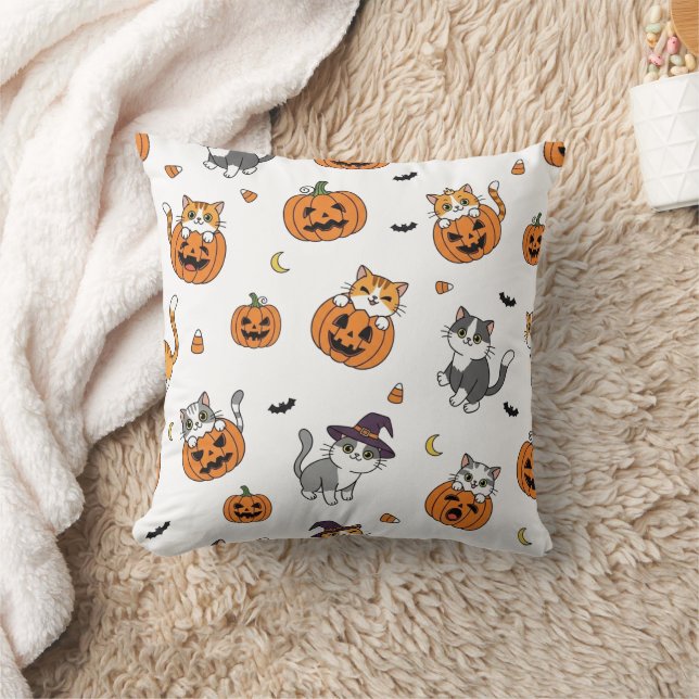 Cojín decorativo de Halloween con gatos y calabaza (Manta)