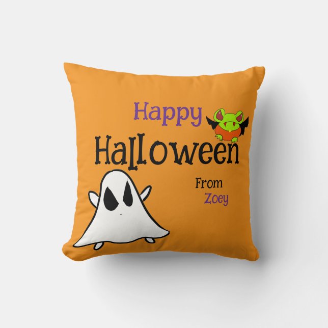 Cojín decorativo de Halloween con ghostie y rana (Anverso)