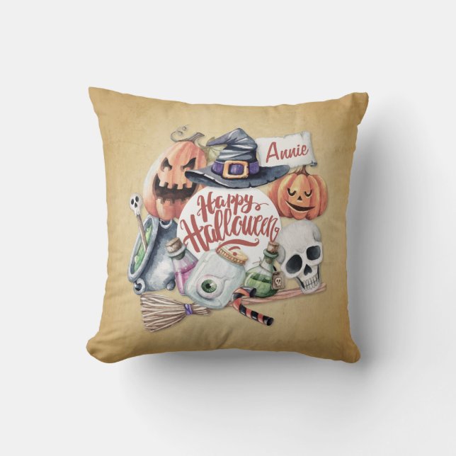 Cojín decorativo de Halloween Feliz Personalizado (Anverso)