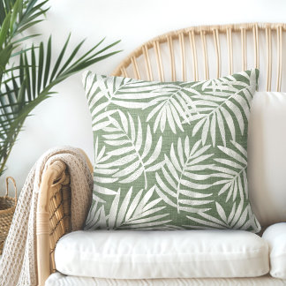Cojín decorativo de hoja de palma verde y blanca
