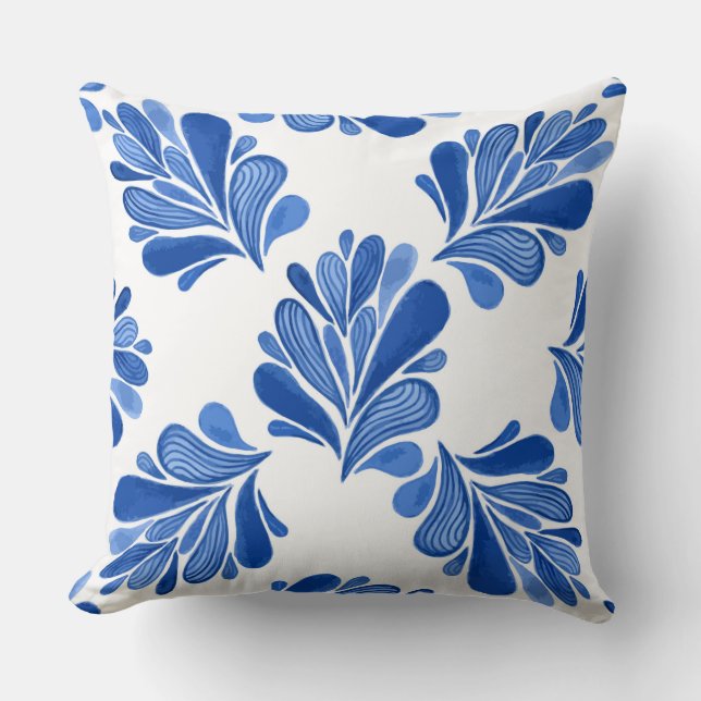 Cojín decorativo de hojas de flores azules (Anverso)