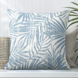 Cojín decorativo de hojas de palma azul y blanco