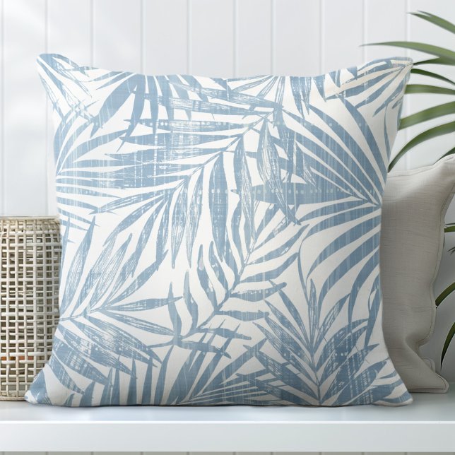 Cojín decorativo de hojas de palma azul y blanco (Subido por el creador)