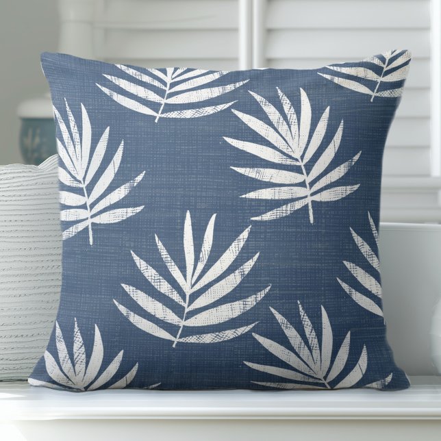 Cojín decorativo de hojas de palma azules y blanca (Subido por el creador)