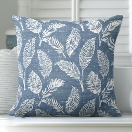 Cojín decorativo de hojas de palma azules y blanca