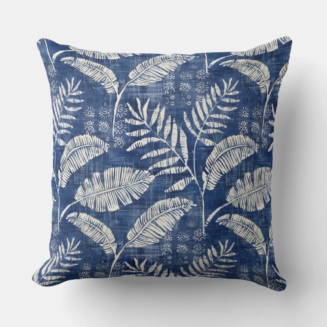 Cojín decorativo de hojas de palmera azules (Anverso)