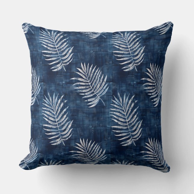 Cojín decorativo de hojas de palmera azules (Anverso)