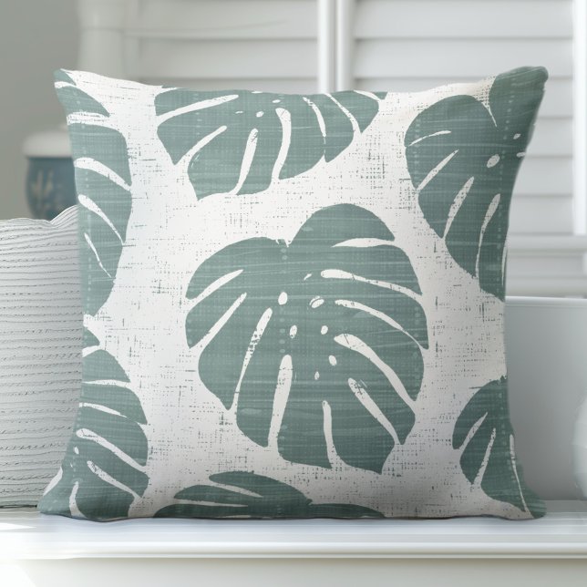 Cojín decorativo de hojas de palmeras verdes y bla (Subido por el creador)