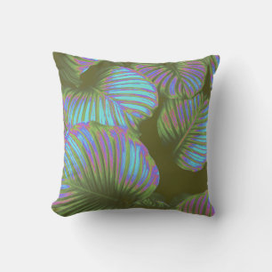 Cojín decorativo de hojas tropicales de arco iris