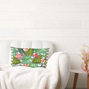 Cojín decorativo de hojas tropicales rayadas de gr