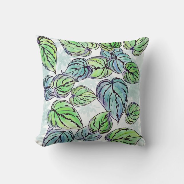 Cojín decorativo de hojas verdes (Anverso)