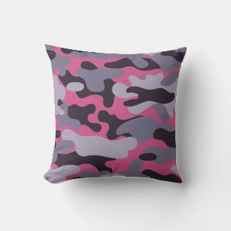 Cojín decorativo de impresión de camo gris rosado