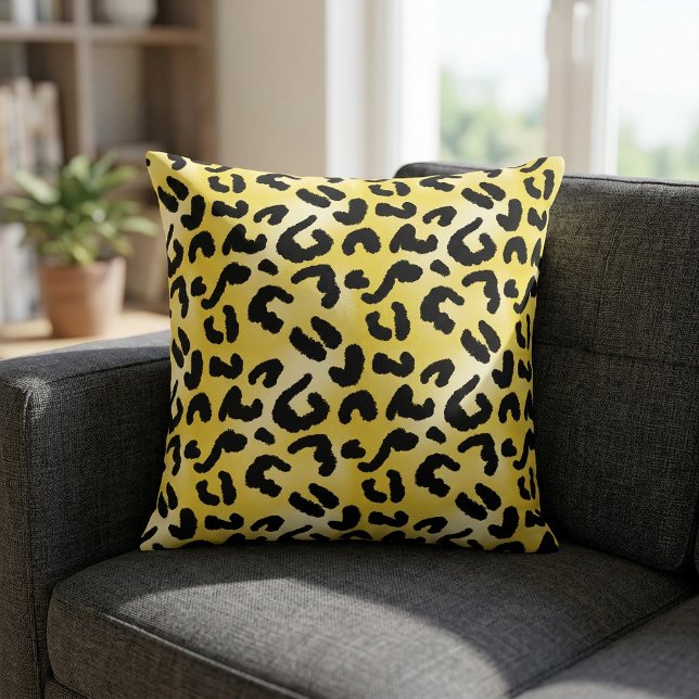 Cojín decorativo de impresión de leopardo negro y  (Animal Print Pillow)