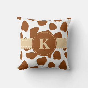 Cojín decorativo de impresión de vaca marrón monog