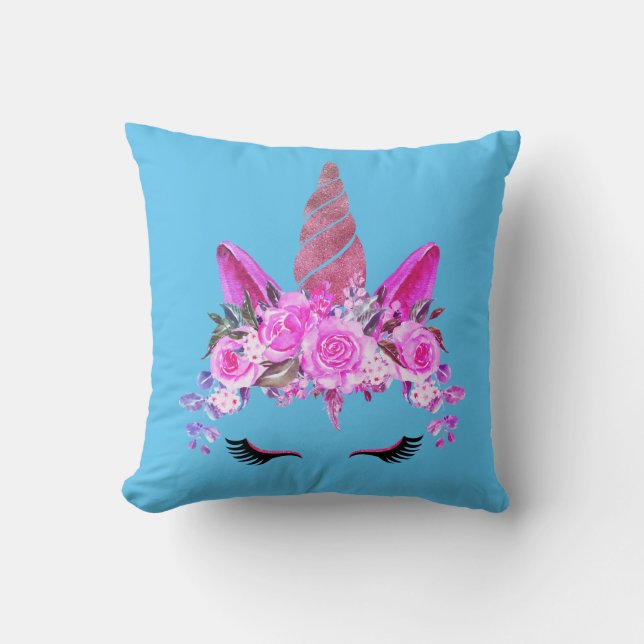 Cojín decorativo de impresión floral de unicornio  (Anverso)