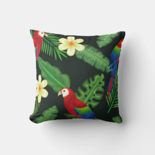 Cojín decorativo de impresión floral y de loro col