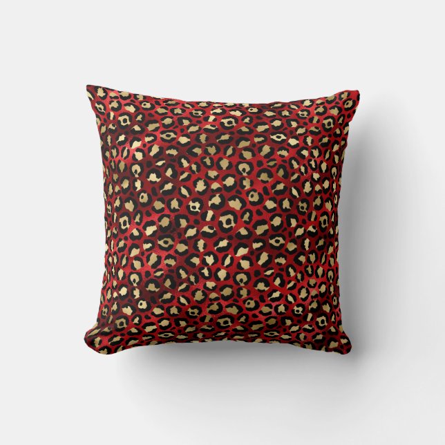 Cojín decorativo de impresión Leopardo Rojo y Oro (Anverso)