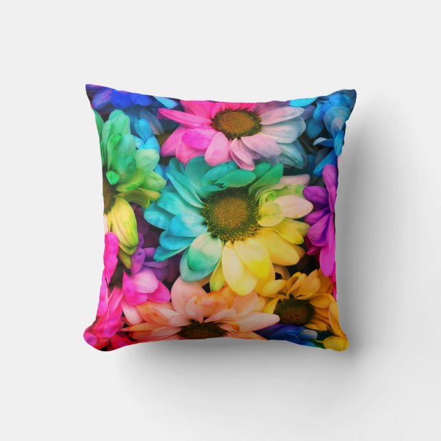 Cojín decorativo de impresión Rainbow Daisy (Anverso)