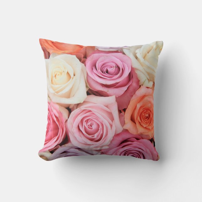 Cojín decorativo de impresión rosa y blanco (Anverso)