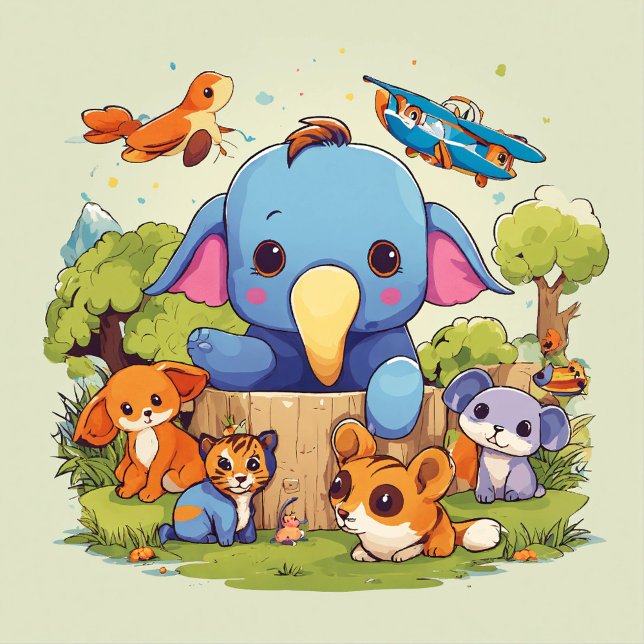 Cojín decorativo de jovenes compañeros de la jungl ("Transform your child's space into a jungle of joy with our 'Joyful Jungle Buddies Throw Pillow.' )