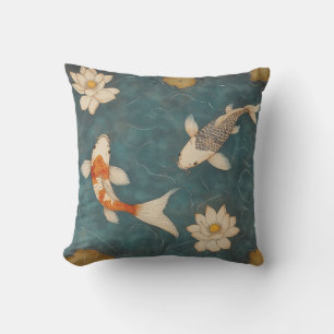 Cojín decorativo de Koi Pond con flores Lotus