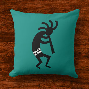Cojín Decorativo De Kokopelli negro y trullo hacia el sudoeste