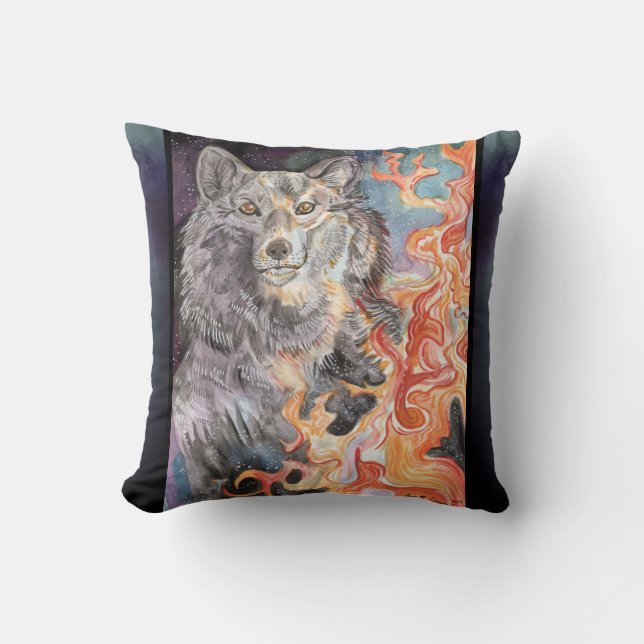 Cojín decorativo de la acuarela Ojos Lobo (Anverso)