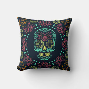 Cojín decorativo de la Calavera Floral Neon