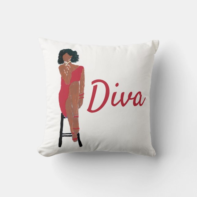 Cojín decorativo de la diva crimsom afroamericana (Anverso)