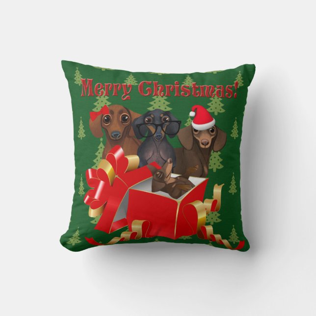 Cojín decorativo de la familia Dachshund, árbol ve (Anverso)