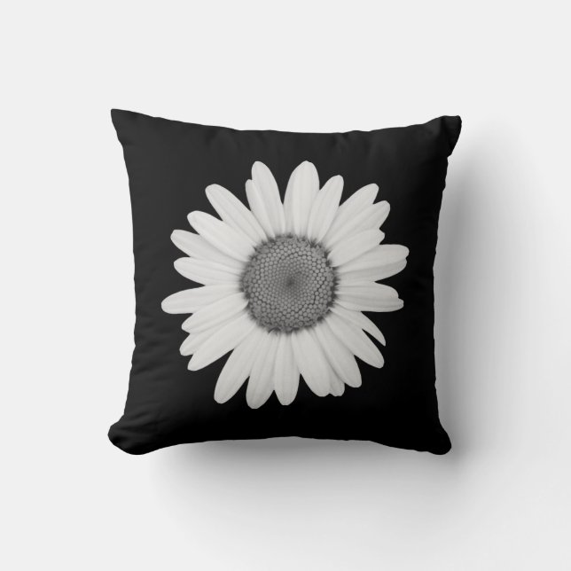 Cojín decorativo de la margarita en negro (Anverso)