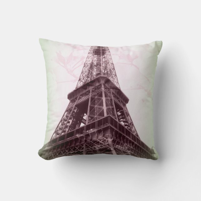 Cojín decorativo de la torre Eiffel en verde y (Anverso)