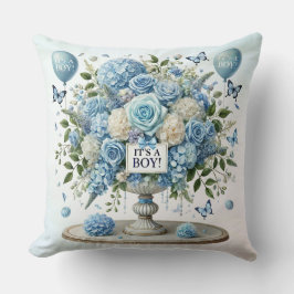 Cojín decorativo de la vesícula azul floral blanca
