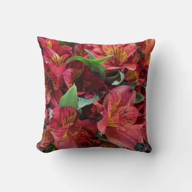 Cojín decorativo de las flores rojas (Anverso)