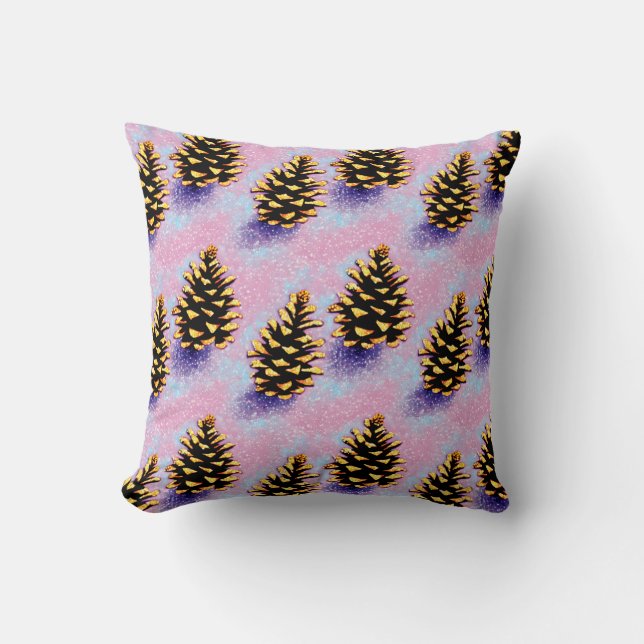 Cojín decorativo de las pineconas doradas (Anverso)