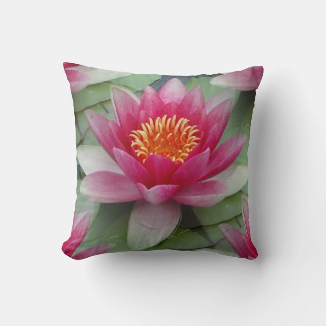 Cojín decorativo de Lirio de Agua Rosa Lotus (Anverso)