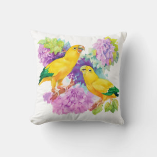 Cojín decorativo de loros dorados