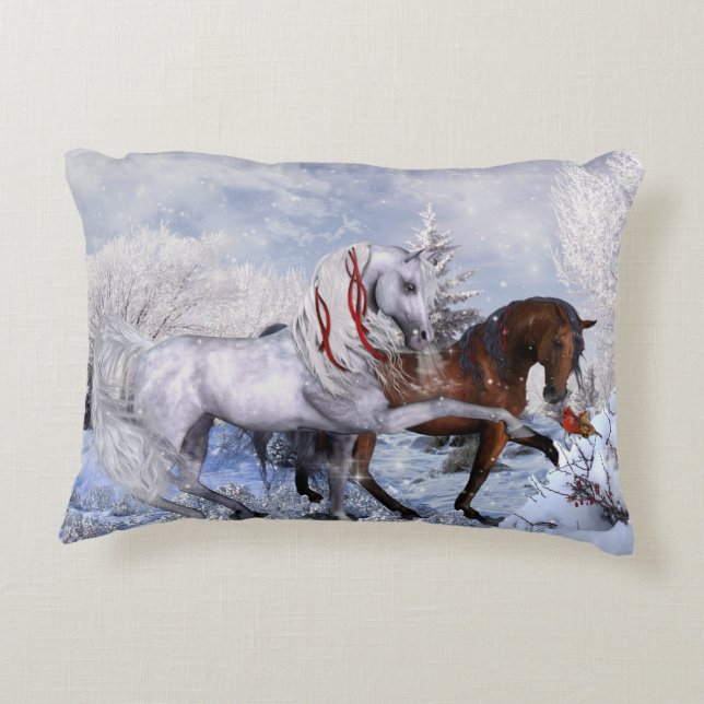 Cojín decorativo de los caballos del navidad (Reverso)